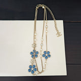 18K CC Blue Flower Long Necklace