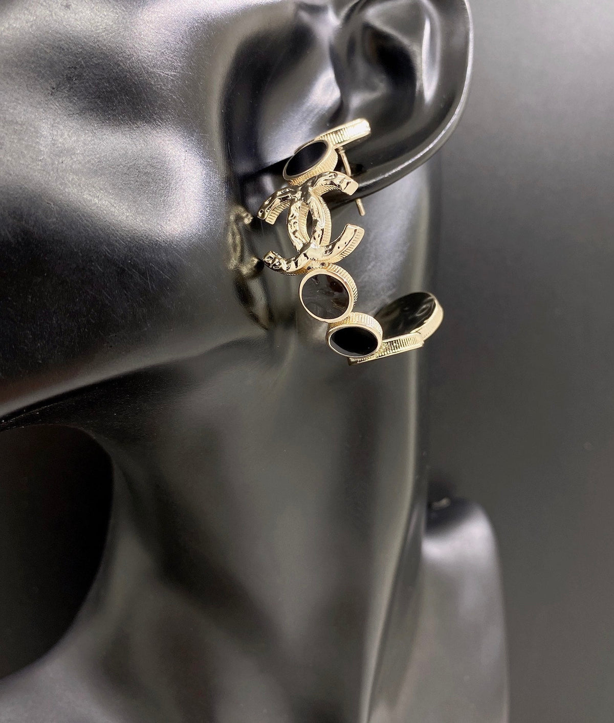 18K CC Black Crystals Earrings
