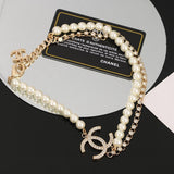 18K CC Double Chain Pearls Necklace