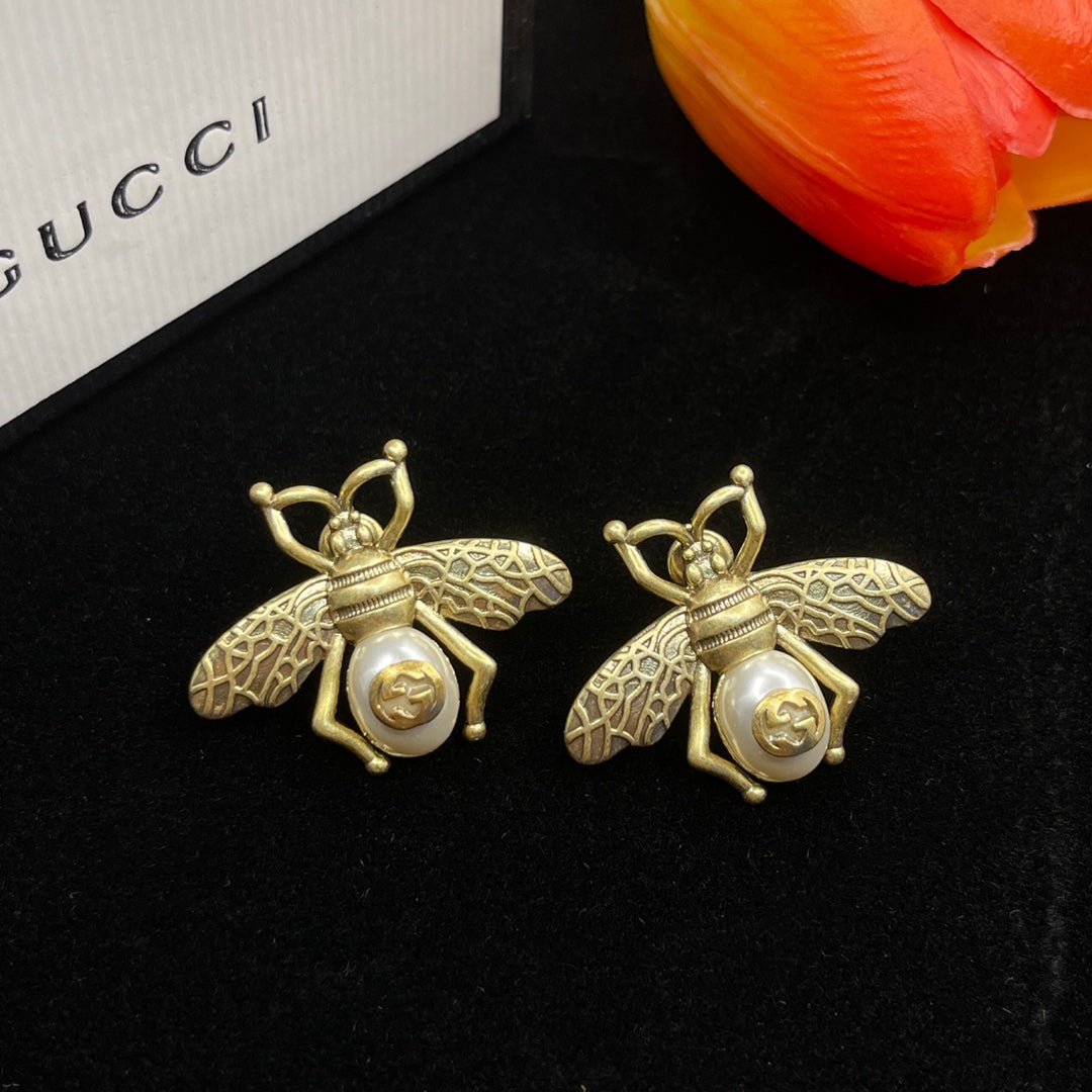 18K GG Bee Pearl Earrings