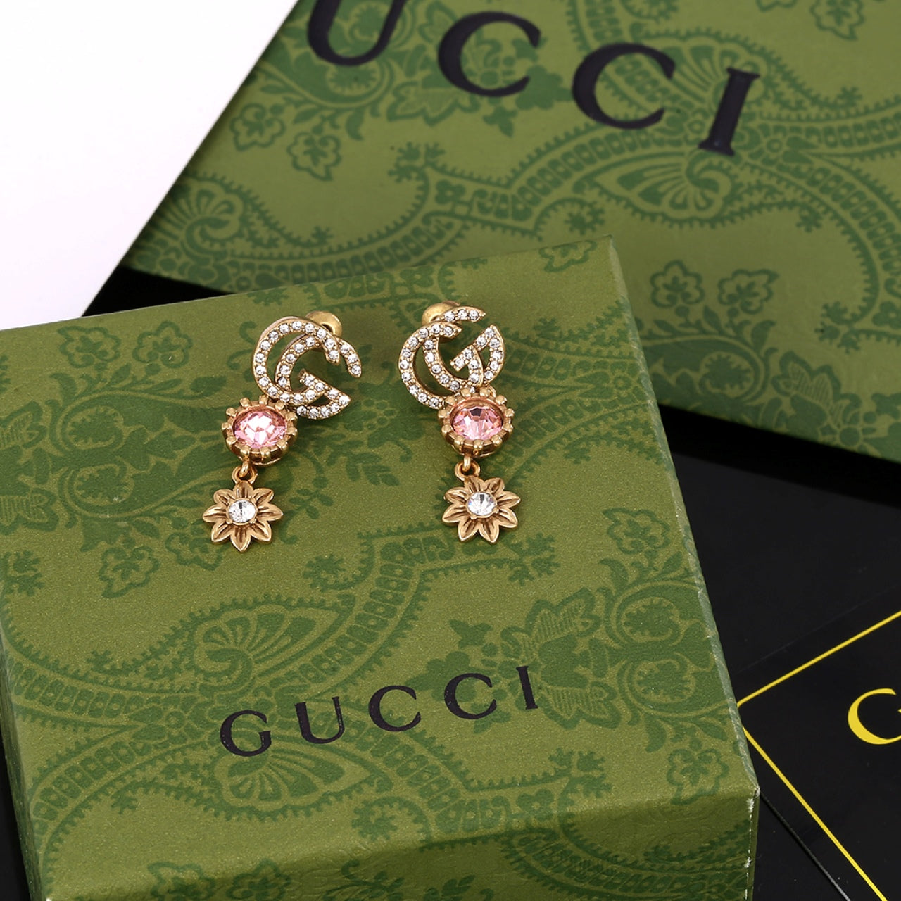 18K GG Flower Crystal Earrings