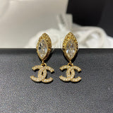 18K CC Diamond Gold Pendant Earrings