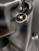18K CC Black Pearl Clover Earrings