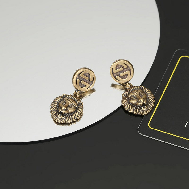 18K GG Lion Pendant Earrings