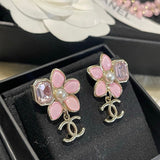 18K CC Pink Flower Gold Earring