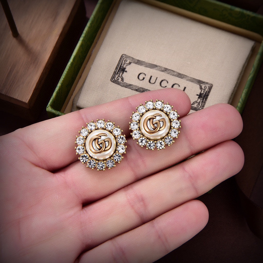 18K GG Flower Crystals Earrings