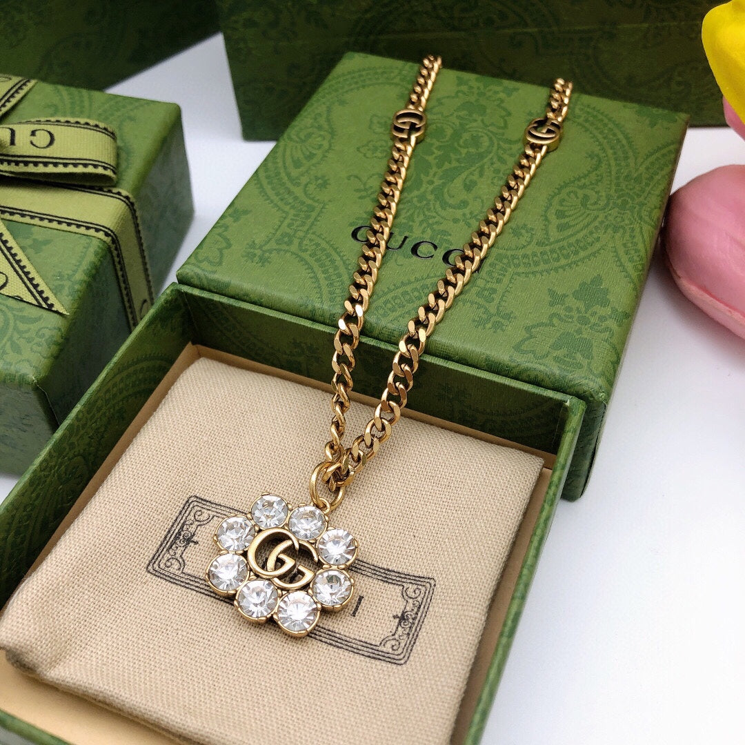 18K GG Flower Crystals Necklace