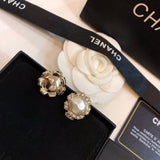18K CC Round Pearl Diamond Earrings