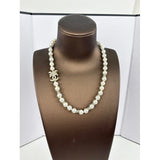 18K CC Bow Diamond Pearl Necklace