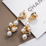 18K CC Pearl Drop Gold Earrings