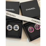 18K CC White & Purple Round Earrings