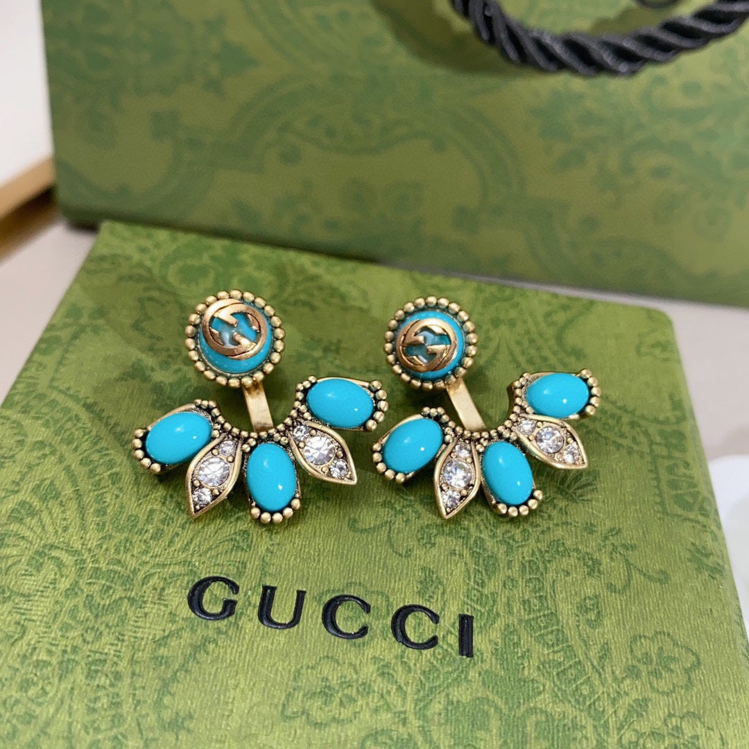 18K GG Blue Flowers Earrings