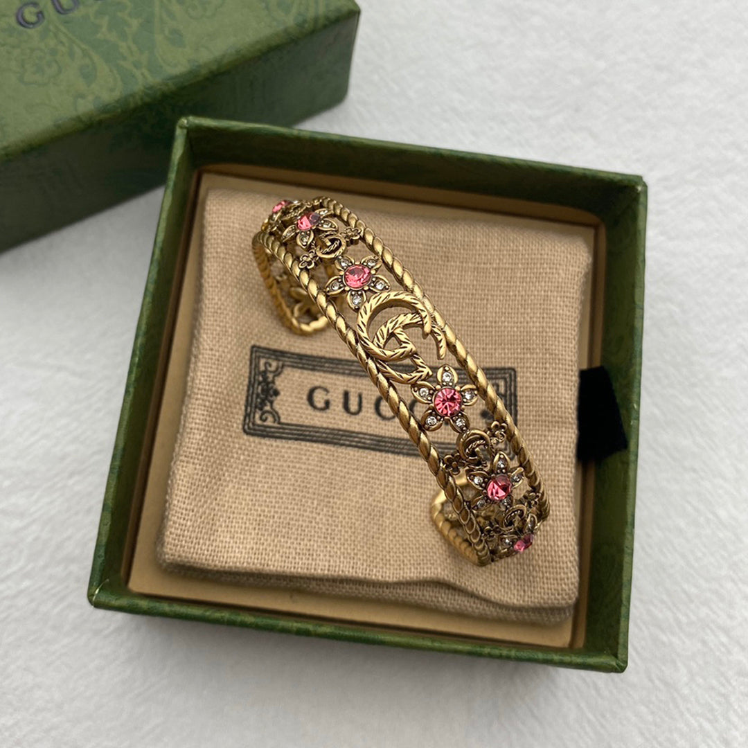 18K GG Red Crystal Flower Cuff Bracelet