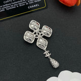 18K CC Diamond Shape Drop Brooch