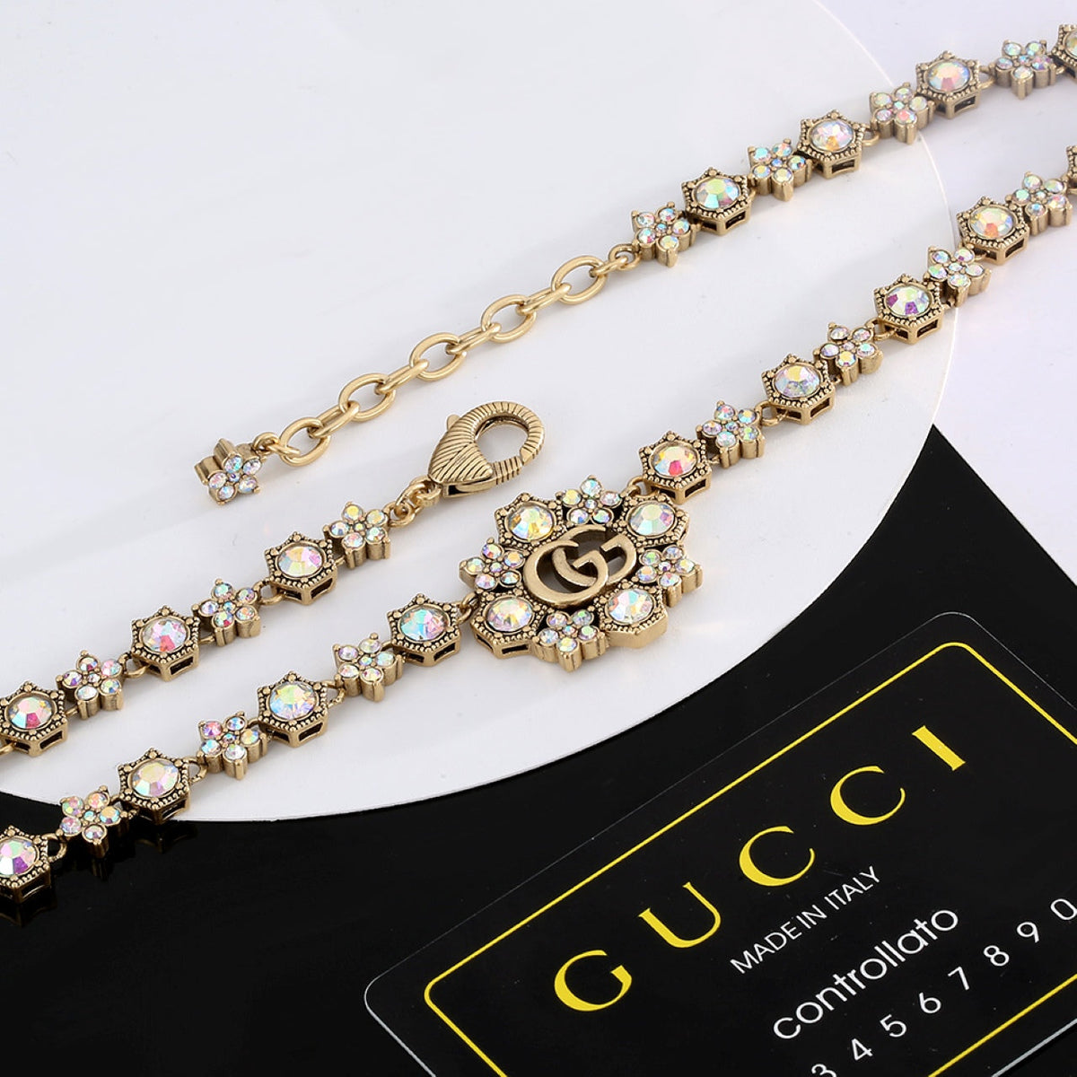 18K GG Crystals Chain Choker Necklace