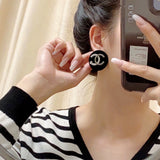 18K CC Black Resin Circle Earrings