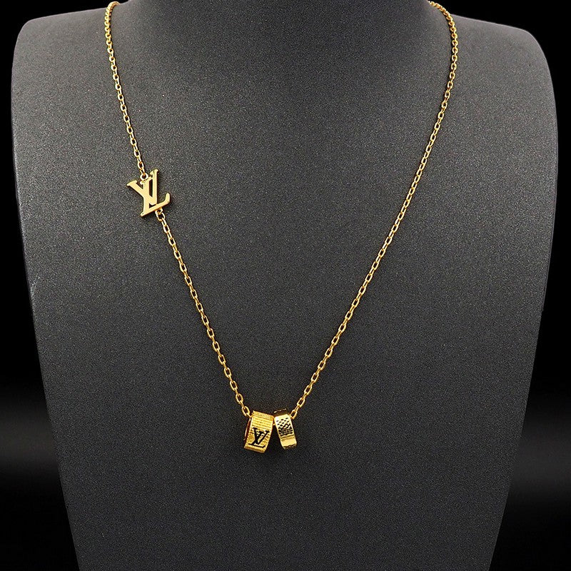 18K Louis Damier Rings Pendant Necklace