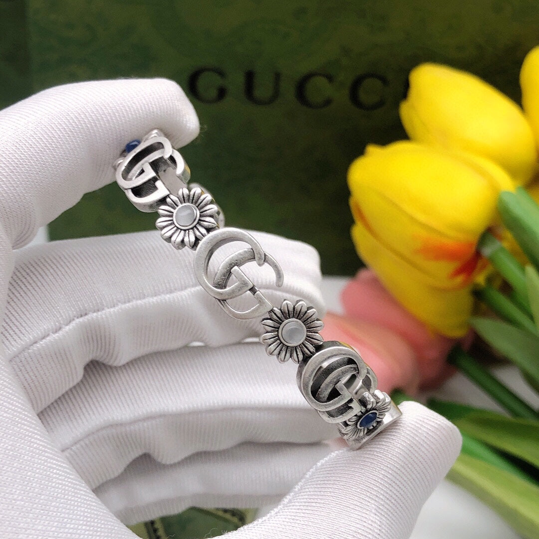 GG Flowers Open Cuff Bracelet