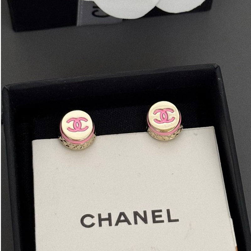 18K CC Black & Pink Gold Button Earrings