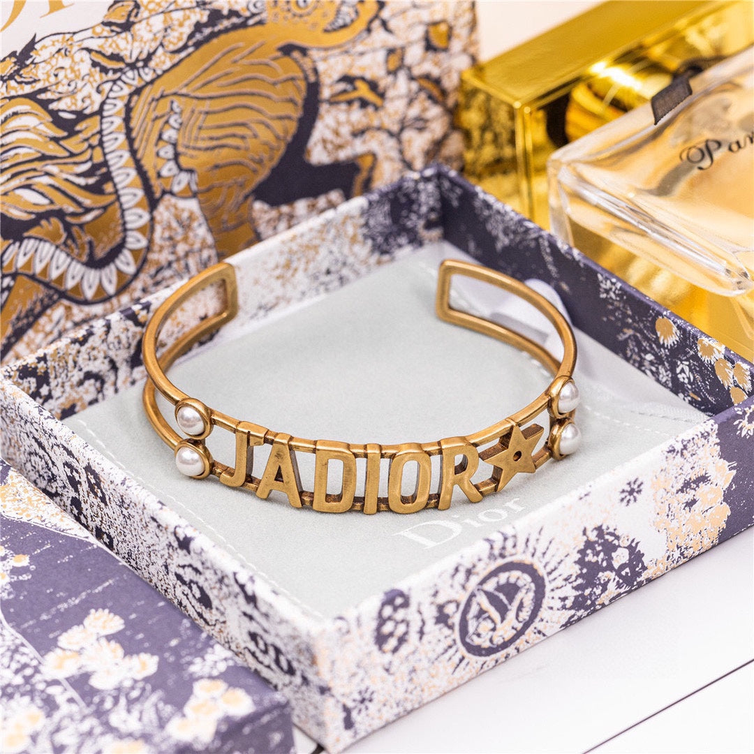 18K CD J'Adior Pearls Open Cuff Bracelet