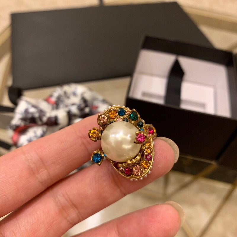18K GG Multistone Pearl Ring