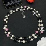 18K CC Black & Pink Bead Long Necklace