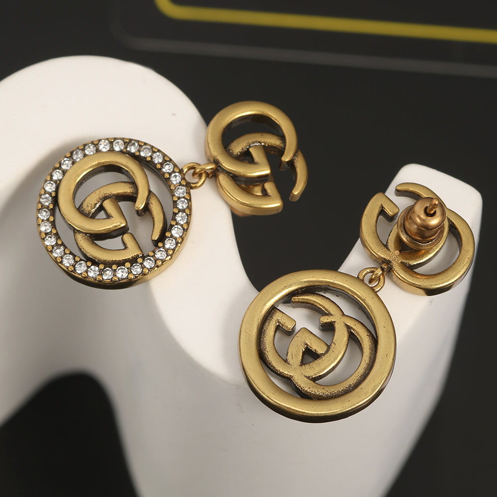 18K GG Crystals Vintage Earrings