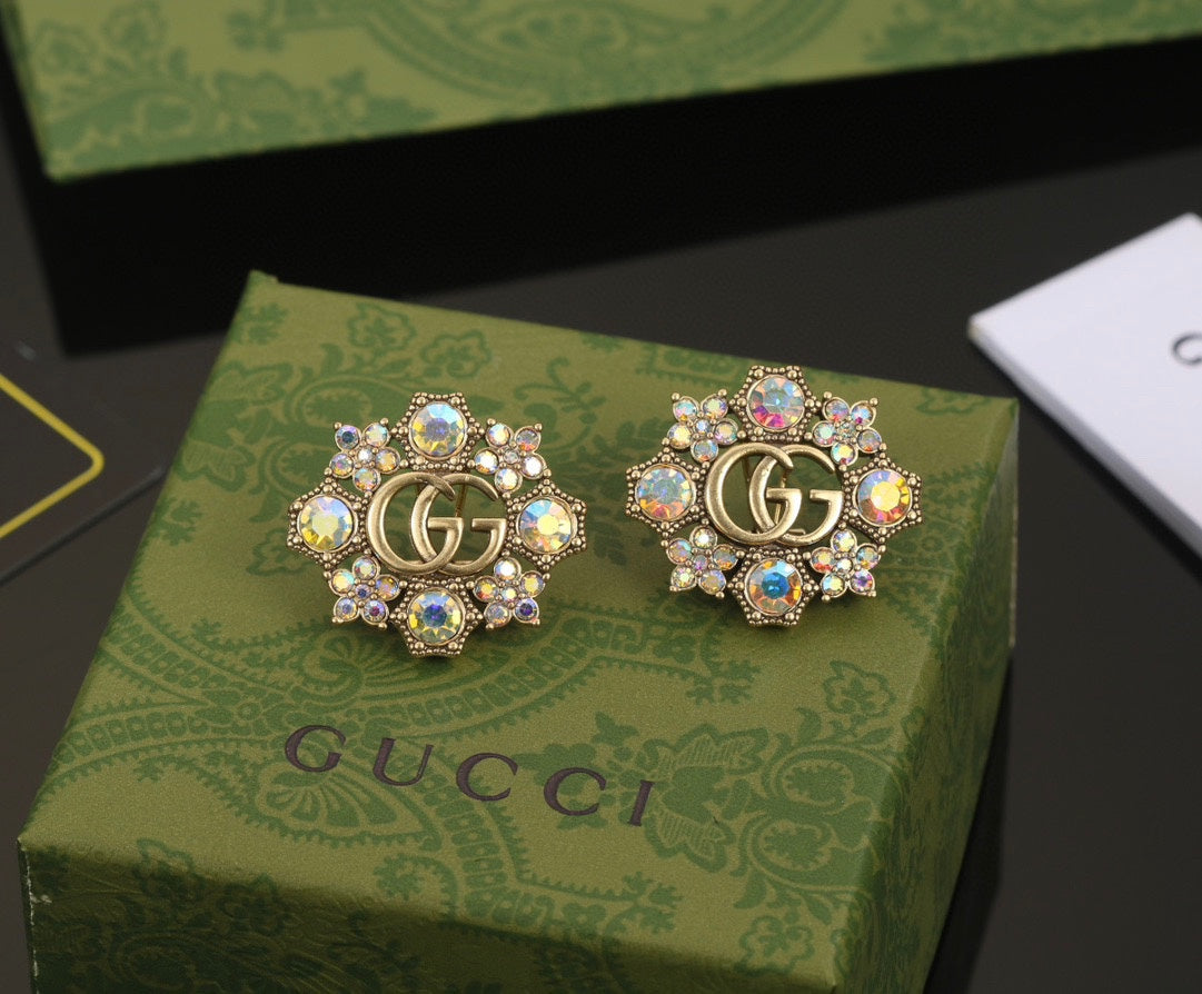 18K GG Blue Flowers Earrings