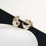 18K CC Half Circle Diamond Gold Earrings