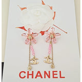18K CC Pink Crystal Flower Gold Earrings