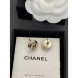 18K CC Black & Pink Gold Button Earrings
