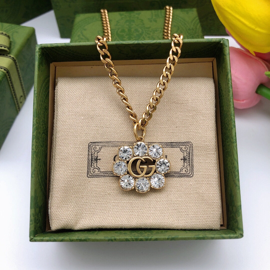 18K GG Flower Crystals Necklace