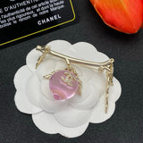 18K CC Pink Crystal Heart Brooch