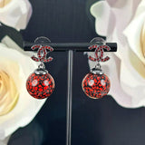 18K CC Red Glass Bead Resin Earrings