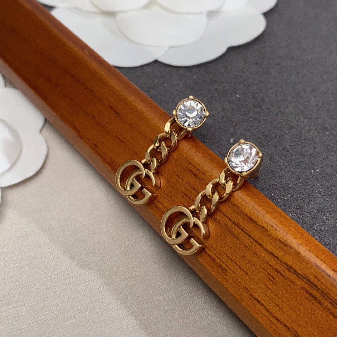 18K GG Crystal Chain Earrings