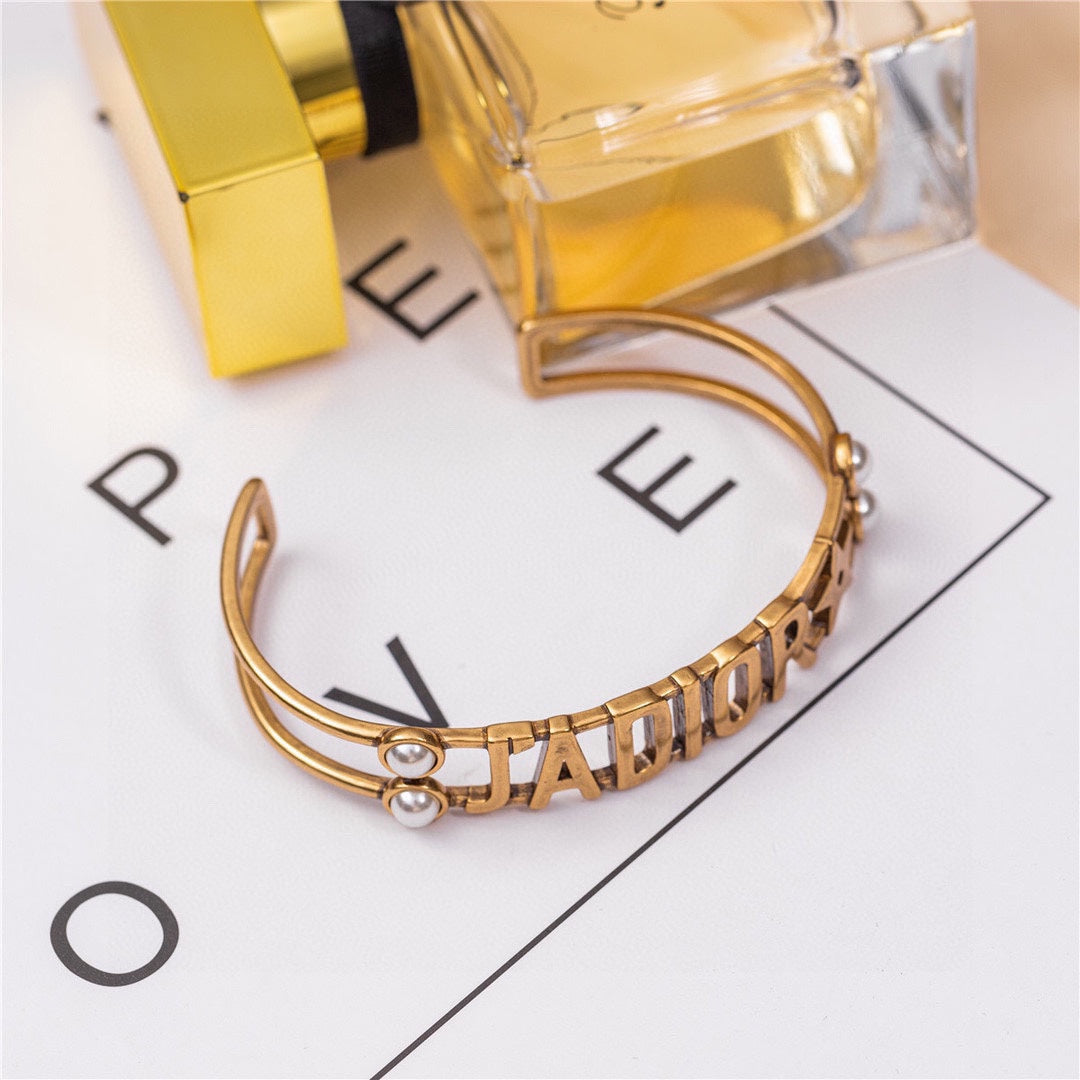 18K CD J'Adior Pearls Open Cuff Bracelet