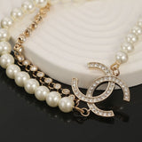 18K CC Double Chain Pearls Necklace