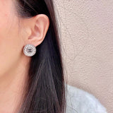 18K CC Pearl Round Vintage Earrings