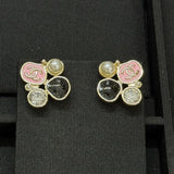 18K CC Black & Pink Crystal Earrings