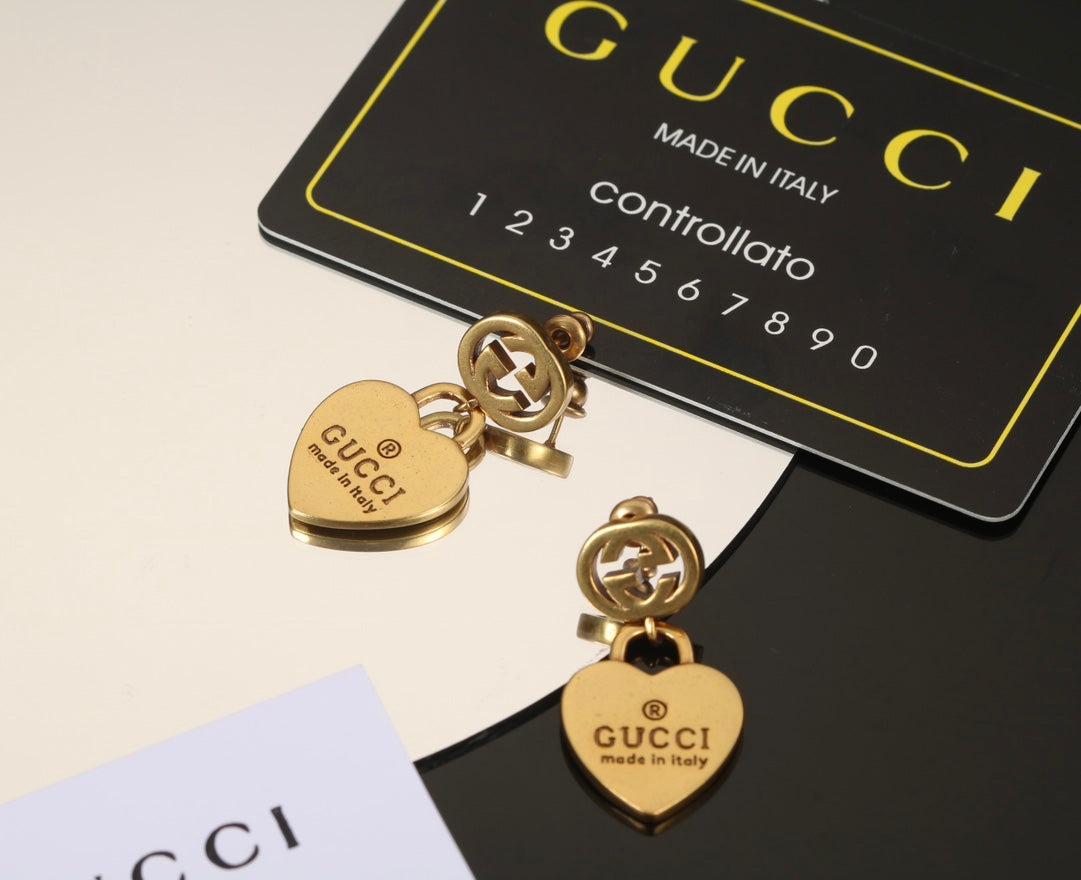 18K GG Heart Pendant Earrings
