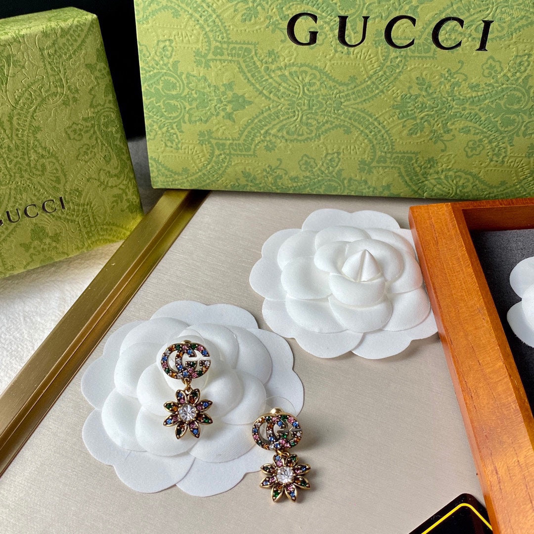 18K GG Flower Pendant Earrings
