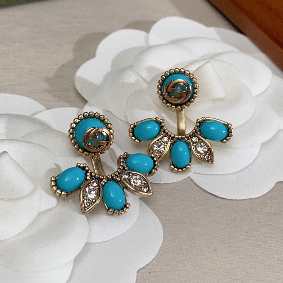 18K GG Blue Flowers Earrings