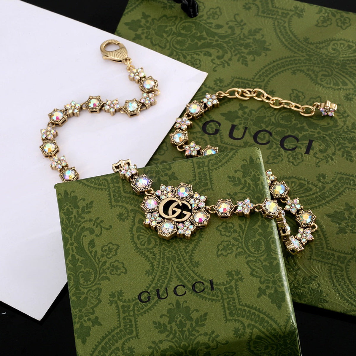 18K GG Crystals Chain Choker Necklace