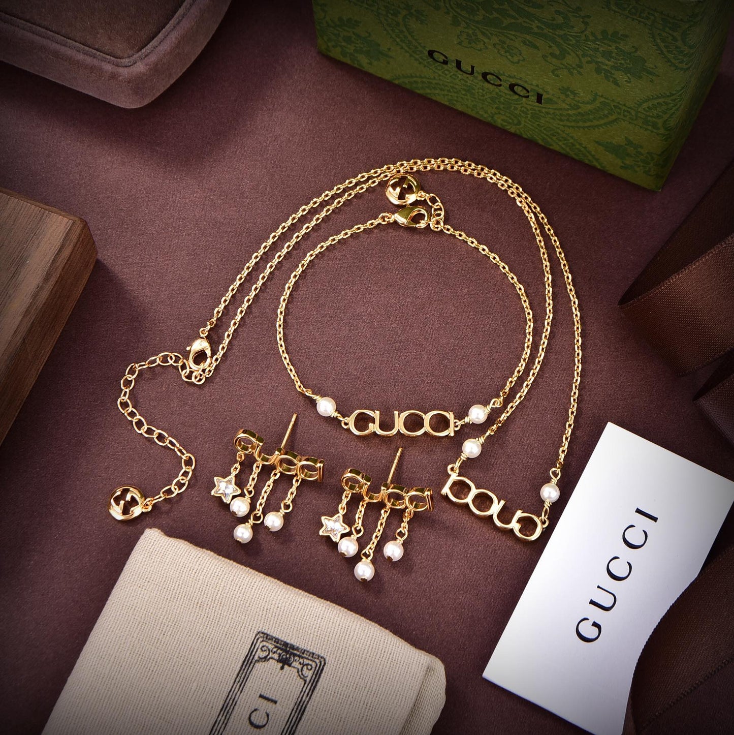 18K GG Script Pearl Earrings