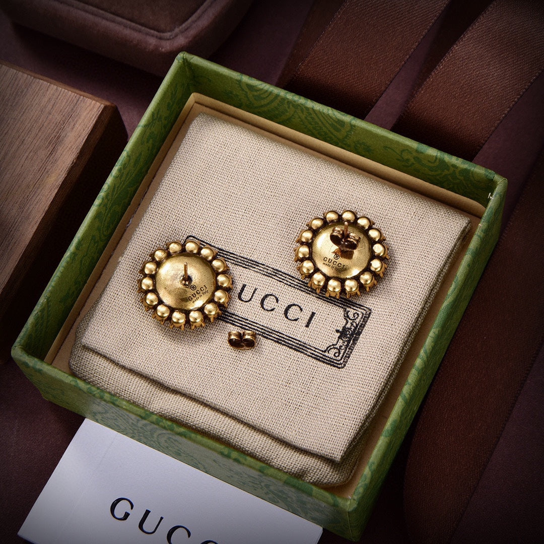 18K GG Flower Crystals Earrings