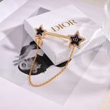 18K CD Black Star Gold Chain Brooch