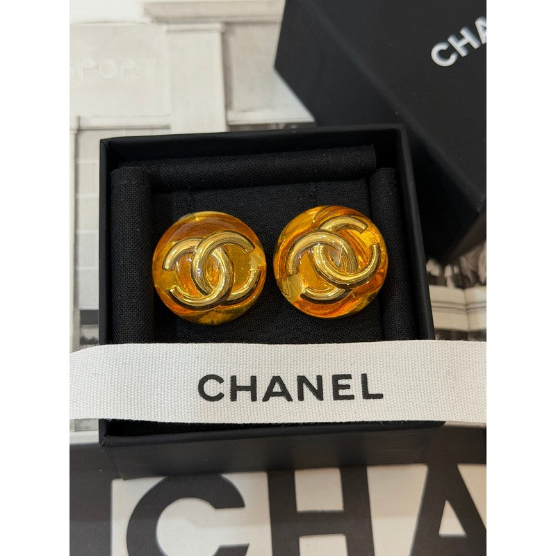 18K CC Orange & Red Crystal Round Earrings