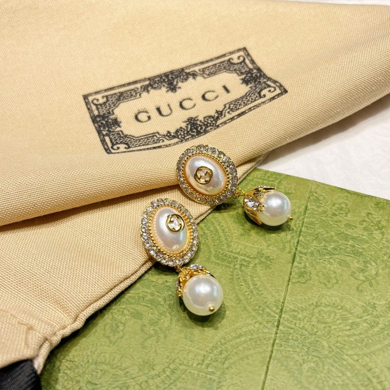 18K GG Flower Pearl Earrings