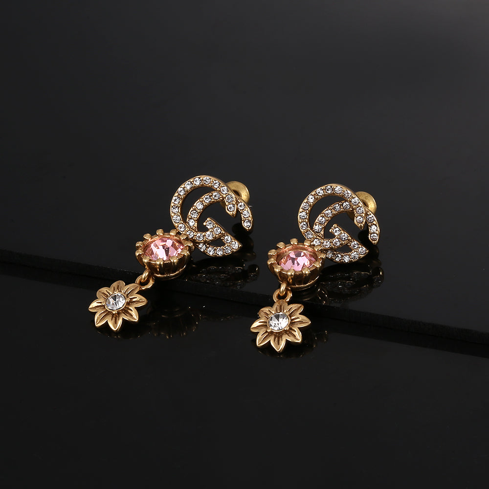 18K GG Flower Crystal Earrings