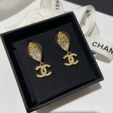 18K CC Diamond Gold Pendant Earrings